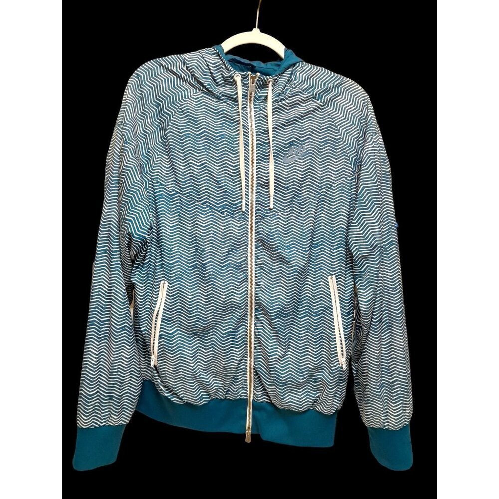 Nike Hooded Windbreaker Jacket Teal White Striped Size M